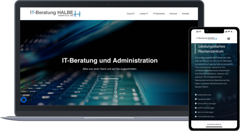 Website der IT-Beratung Halbe auf Laptop und Smartphone